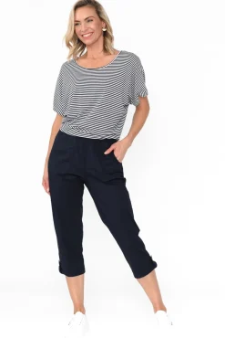 Pants<Threadz Marta Navy Cotton 3/4 Pant