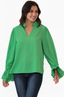 Sleeved Tops<365 Days Martini Green Ruffle Sleeve Top