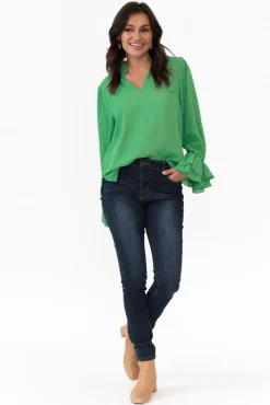 Sleeved Tops<365 Days Martini Green Ruffle Sleeve Top