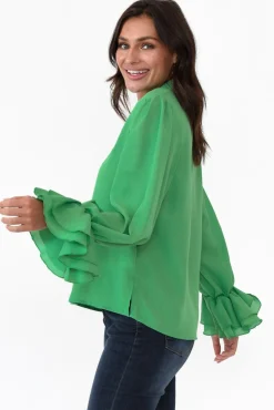 Sleeved Tops<365 Days Martini Green Ruffle Sleeve Top