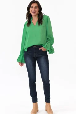 Sleeved Tops<365 Days Martini Green Ruffle Sleeve Top
