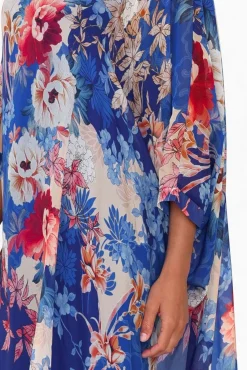 Below Knee Dresses<AE Luxe Marybeth Cobalt Floral Silk Kaftan