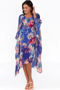 Below Knee Dresses<AE Luxe Marybeth Cobalt Floral Silk Kaftan
