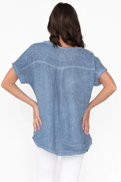 Linen Tops<La Strada Maryellen Blue Sequin Linen Top