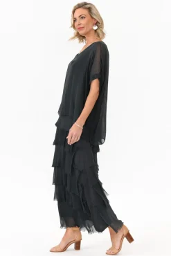 Maxi Dresses<Donna Donna Maryland Charcoal Silk Layer Dress