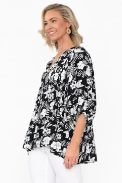 Sleeved Tops<New U Collection Marylee Navy Garden Gathered Top