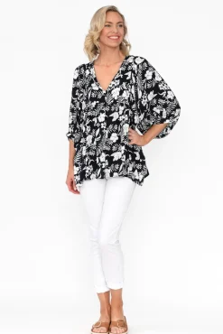 Sleeved Tops<New U Collection Marylee Navy Garden Gathered Top