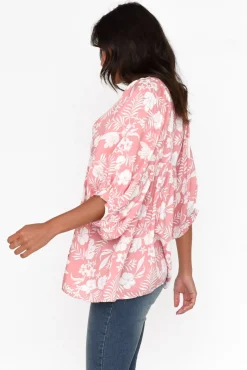 Sleeved Tops<New U Collection Marylee Pink Garden Gathered Top