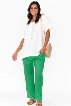 Pants<Cali and Co Marylou Green Linen Pocket Pant