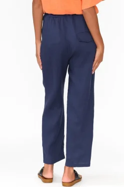 Pants<Cali and Co Marylou Navy Linen Pocket Pant