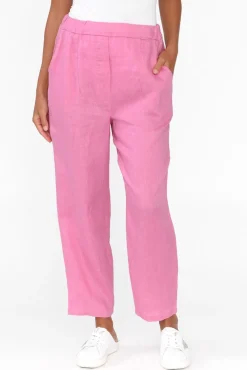 Pants<Cali and Co Marylou Pink Linen Pocket Pant