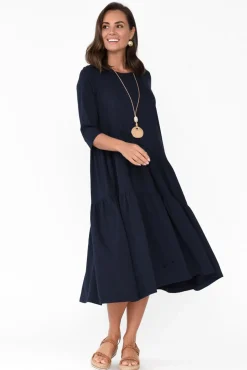 Cotton Dresses<Tirelli Masie Deep Navy Diagonal Gathered Dress