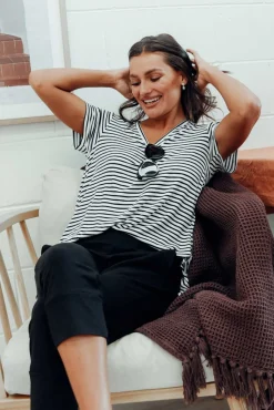 Sleeved Tops<Betty Basics Matilda Black Stripe V Neck Tee