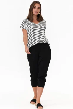 Sleeved Tops<Betty Basics Matilda Black Stripe V Neck Tee