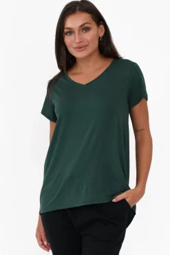 Sleeved Tops<Betty Basics Matilda Forest Green V Neck Tee