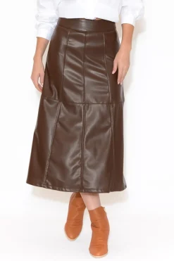 Skirts<Brave u0026 True Matrix Chocolate Faux Leather Midi Skirt