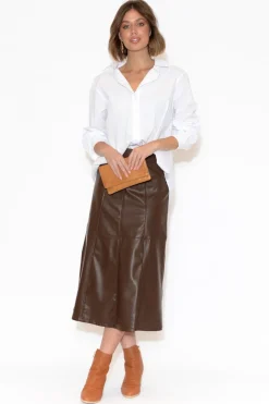 Skirts<Brave u0026 True Matrix Chocolate Faux Leather Midi Skirt
