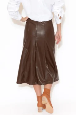 Skirts<Brave u0026 True Matrix Chocolate Faux Leather Midi Skirt