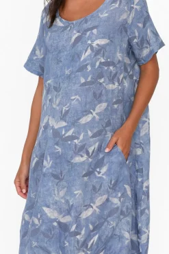 Linen Dresses<Cali and Co Mattie Blue Bird Linen Dress