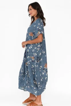 Linen Dresses<Cali and Co Mattie Blue Floral Linen Dress