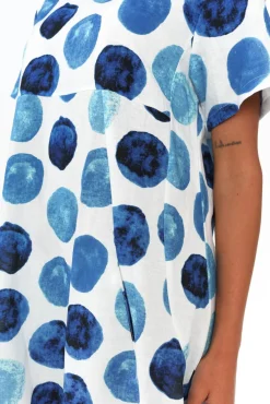 Linen Dresses<Cali and Co Mattie Blue Spot Linen Dress