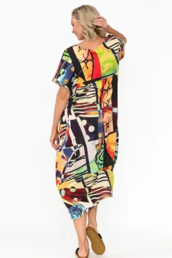 Linen Dresses<Cali and Co Mattie Green Abstract Linen Dress