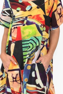 Linen Dresses<Cali and Co Mattie Green Abstract Linen Dress