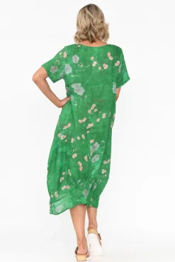 Linen Dresses<Cali and Co Mattie Green Blossom Linen Dress
