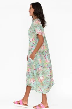 Linen Dresses<Cali and Co Mattie Mint Abstract Linen Dress