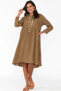 Linen Dresses<Talia Benson Maybelle Mocha Linen Pocket Dress
