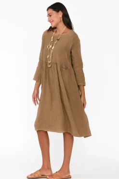 Linen Dresses<Talia Benson Maybelle Mocha Linen Pocket Dress