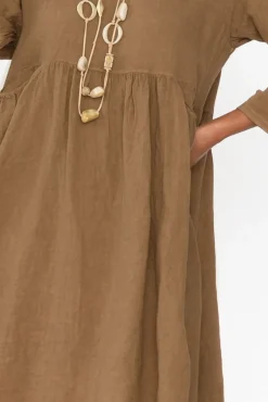 Linen Dresses<Talia Benson Maybelle Mocha Linen Pocket Dress