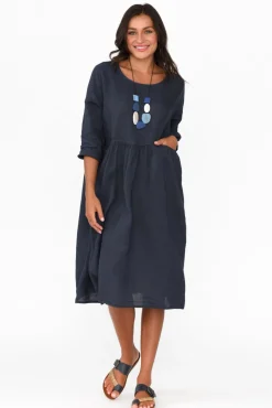 Linen Dresses<Talia Benson Maybelle Navy Linen Pocket Dress