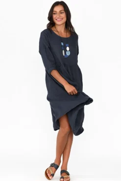 Linen Dresses<Talia Benson Maybelle Navy Linen Pocket Dress