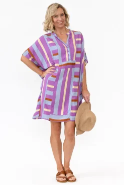 Above Knee Dresses<PQ Maye Purple Stripe V Neck Kaftan