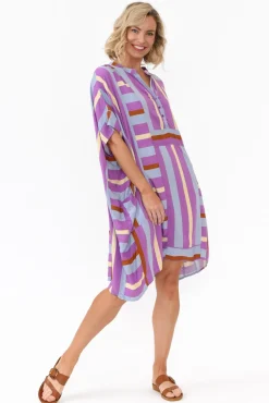 Above Knee Dresses<PQ Maye Purple Stripe V Neck Kaftan