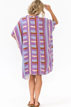 Above Knee Dresses<PQ Maye Purple Stripe V Neck Kaftan