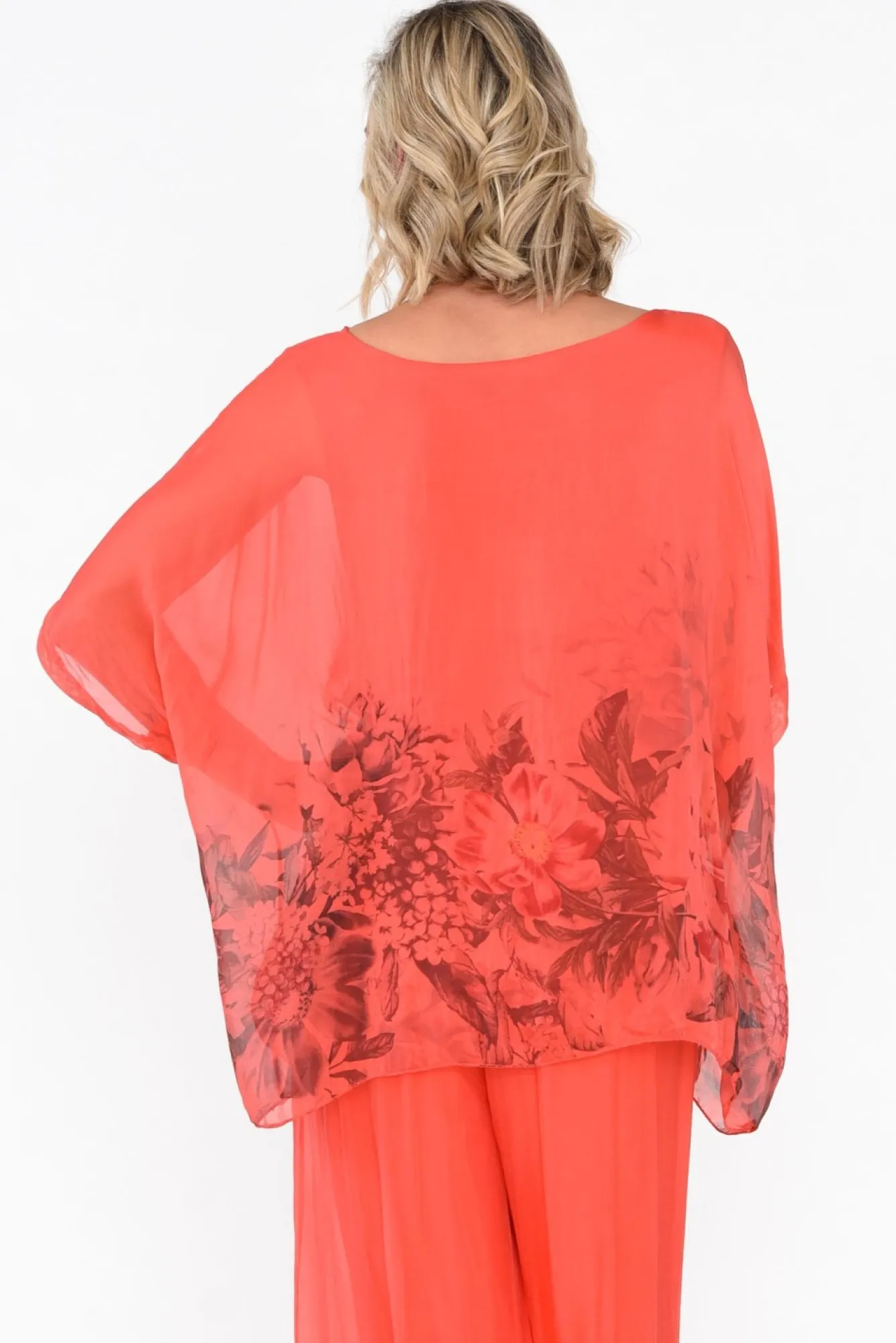 Sleeved Tops<Fabuler Mayer Coral Floral Silk Top