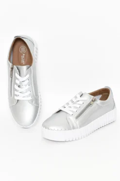 Leather Sneakers<Bay Lane Medusa Silver Platform Sneaker