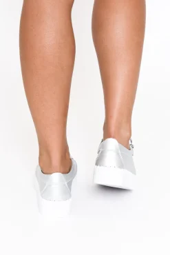 Leather Sneakers<Bay Lane Medusa Silver Platform Sneaker