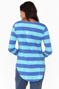 Cotton Tops<Betty Basics Megan Aqua Stripe Cotton Long Sleeve Top