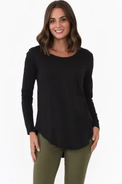 Cotton Tops<Betty Basics Megan Black Cotton Long Sleeve Top