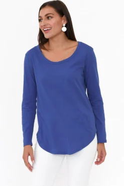 Cotton Tops<Betty Basics Megan Cobalt Cotton Long Sleeve Top