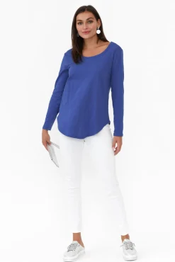 Cotton Tops<Betty Basics Megan Cobalt Cotton Long Sleeve Top