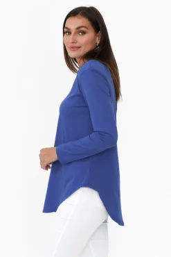 Cotton Tops<Betty Basics Megan Cobalt Cotton Long Sleeve Top