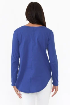 Cotton Tops<Betty Basics Megan Cobalt Cotton Long Sleeve Top