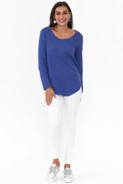 Cotton Tops<Betty Basics Megan Cobalt Cotton Long Sleeve Top