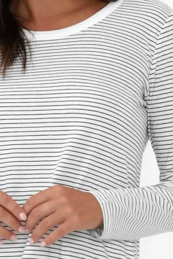 Cotton Tops<Betty Basics Megan White Stripe Long Sleeve Cotton Top
