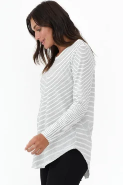 Cotton Tops<Betty Basics Megan White Stripe Long Sleeve Cotton Top