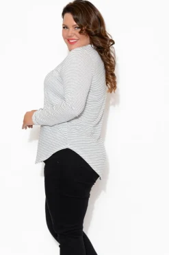 Cotton Tops<Betty Basics Megan White Stripe Long Sleeve Cotton Top